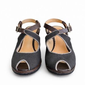 Timberland Boot Company Women’s T-Strap Canvas Leather Wedge Sandals- Size 9